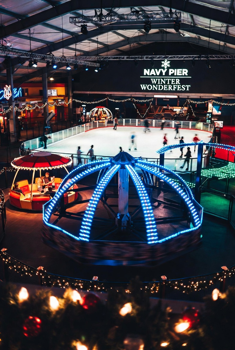 Indoor holiday rides and ice rink at Navy Pier Winter WonderFest