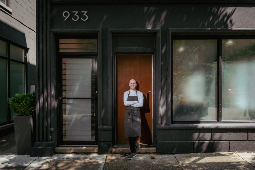 Chef Devin Denzer outside Atsumeru Chicago at 933 N Ashland