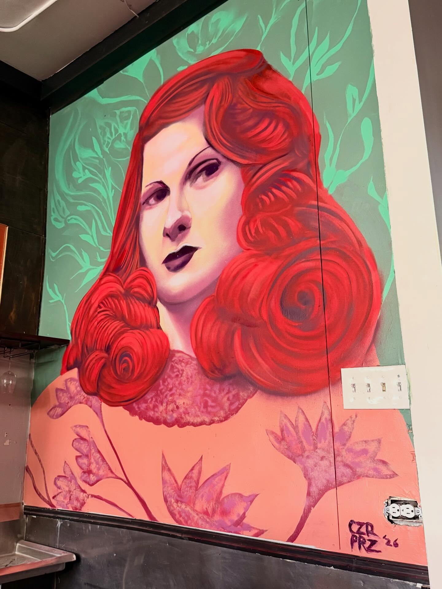Rita Hayworth Gilda mural inside Gilda Chicago by CZRPRZ