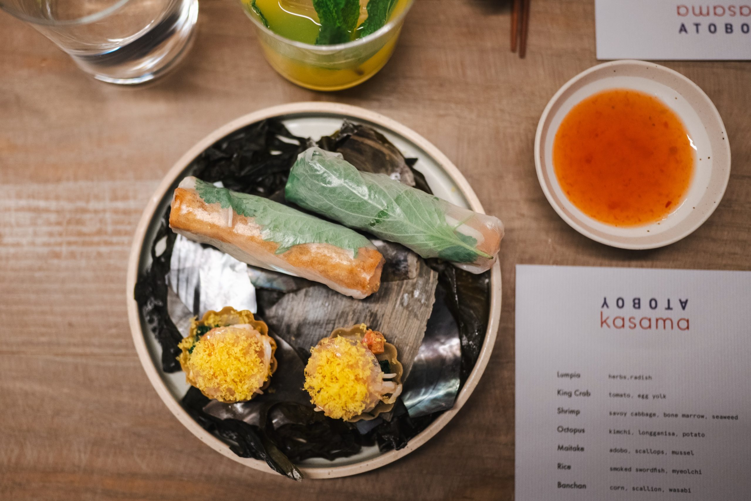 Lumpia and king crab tartlets from a Kasama tasting