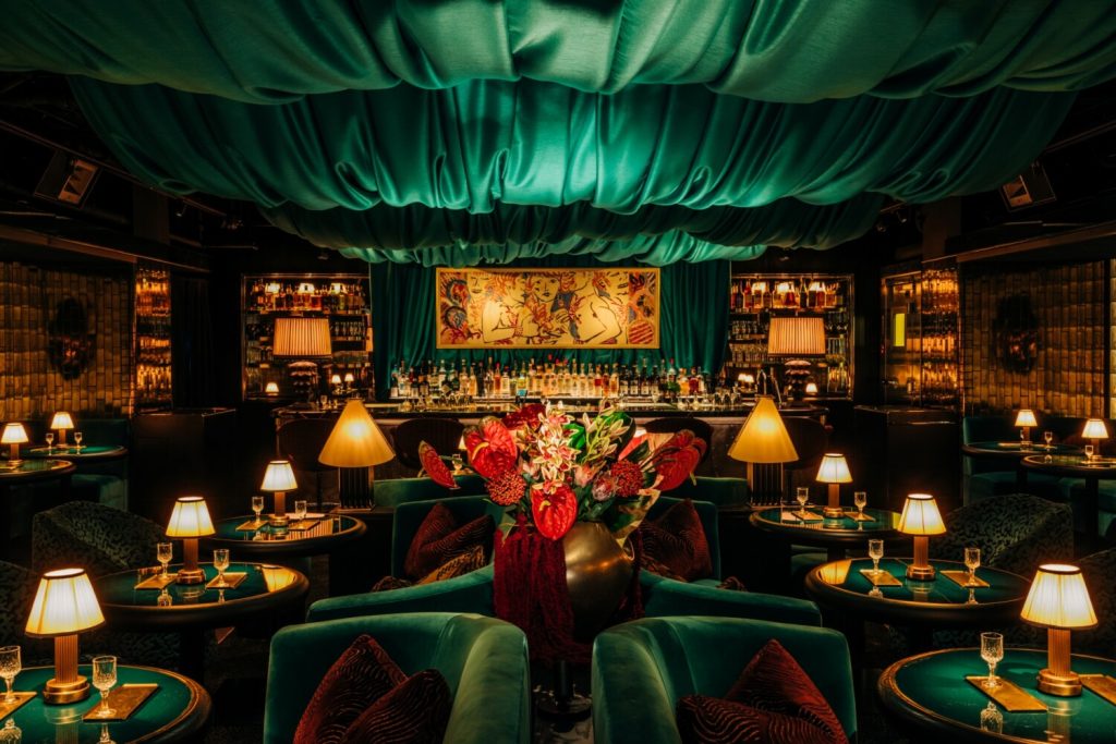 Emerald velvet main dining room at Kitty's Cosmopolitan Club Chicago