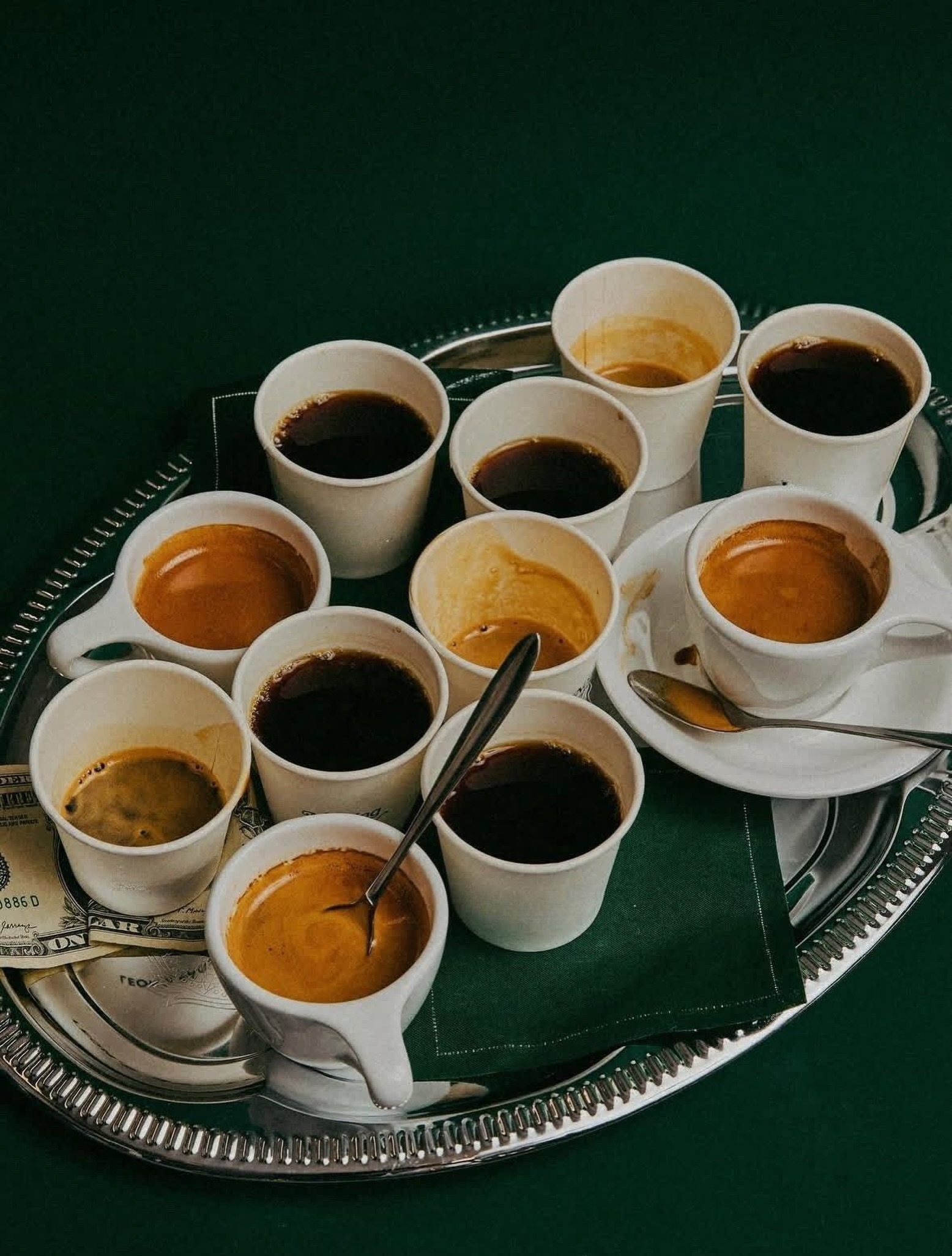 Silver tray of espresso and coffee cups at Logan Inn Chicago