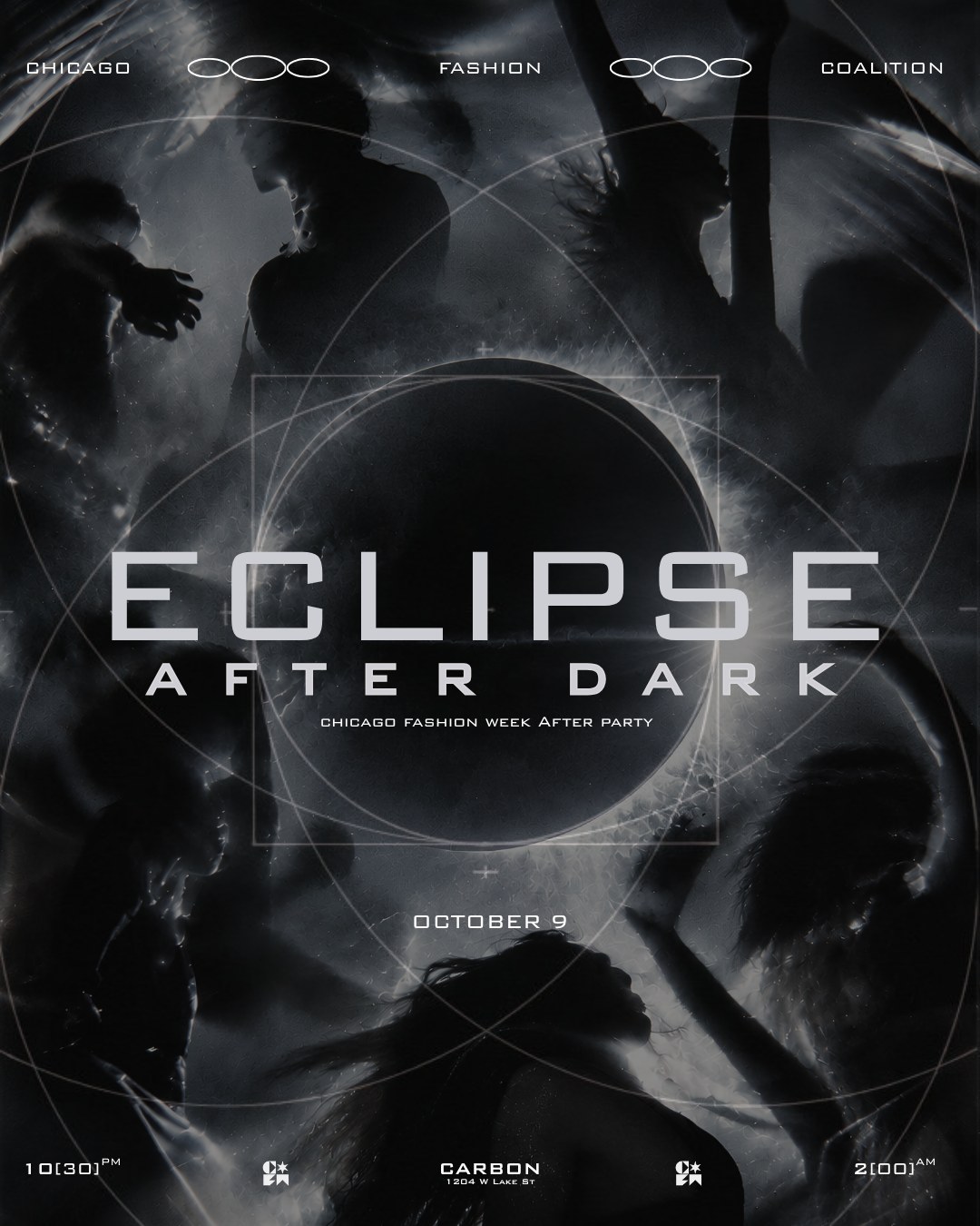 Eclipse After Dark Chicago Fashion Week after party artwork for Carbon Chicago on October 9