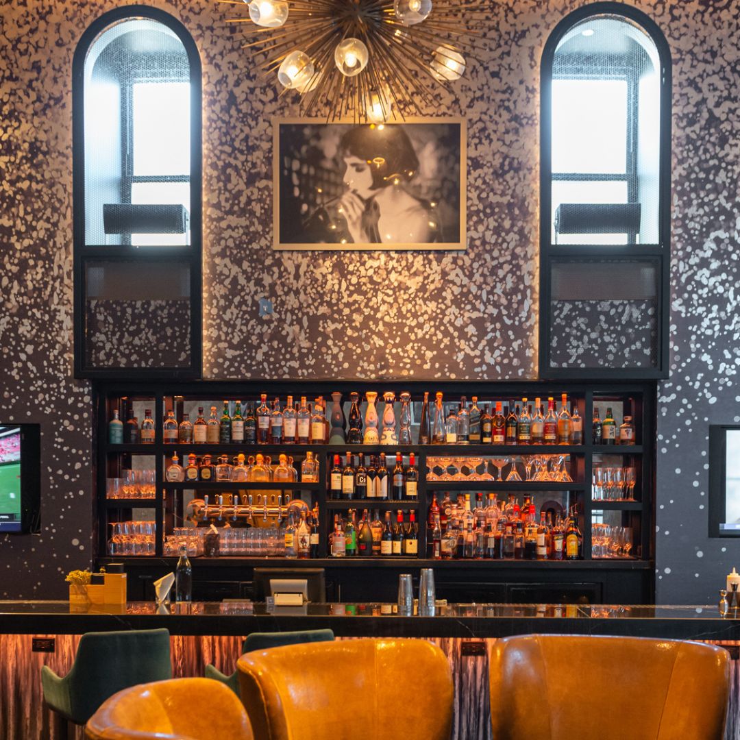 The back bar under arched windows at LH on 21, LondonHouse Chicago
