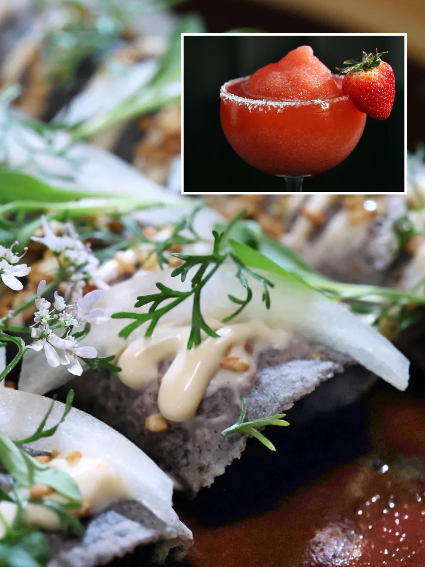 Molino Los Hermanos Chicago blue corn plates with frozen margarita slushy inset