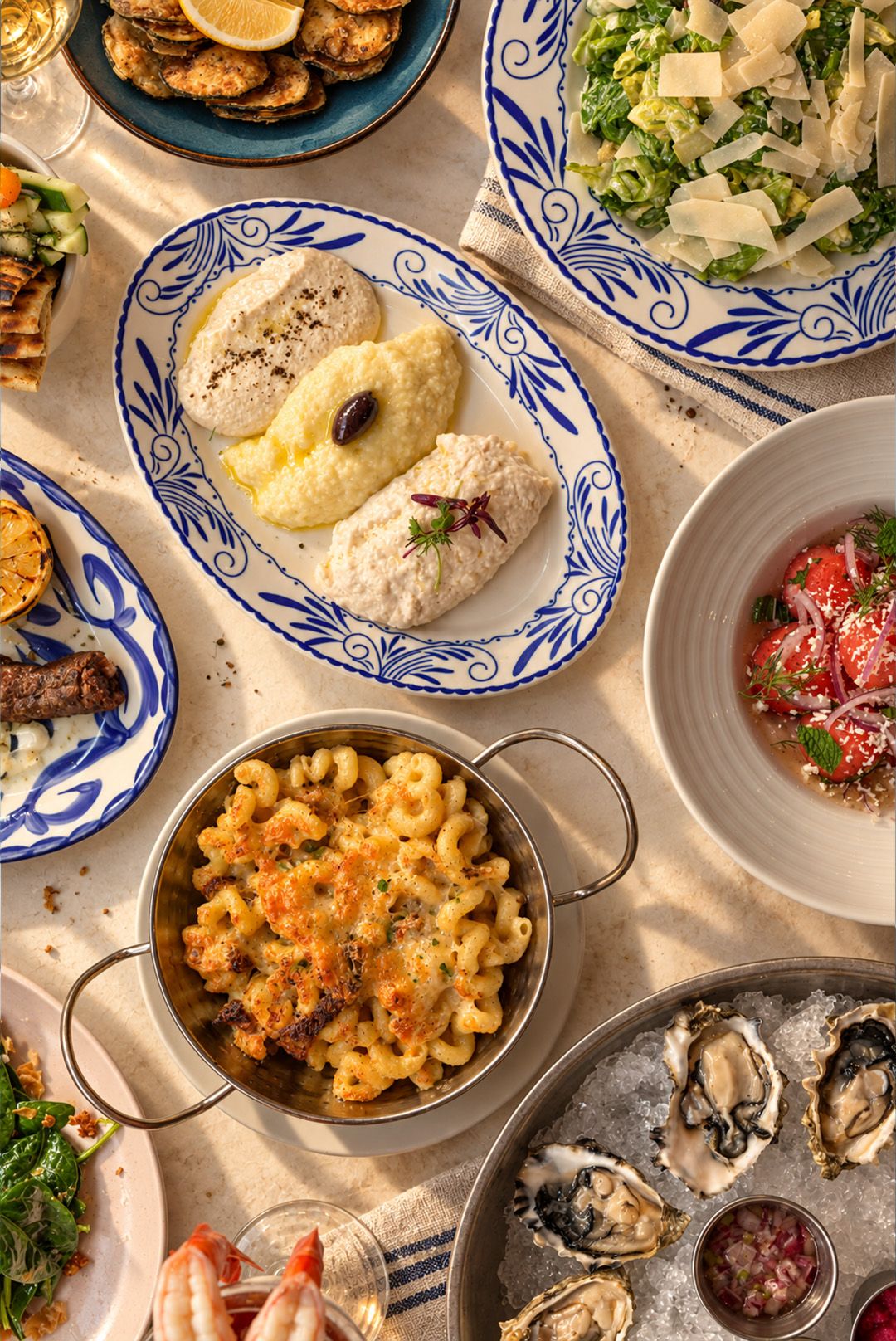 Nisi Greek Grill Rosemont Greek meze and seafood spread across the table