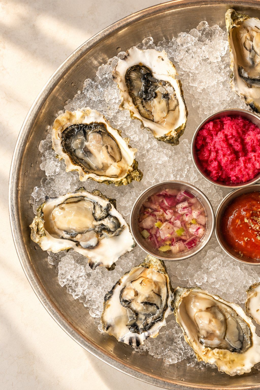 Nisi Greek Grill Rosemont iced oysters on a seafood platter