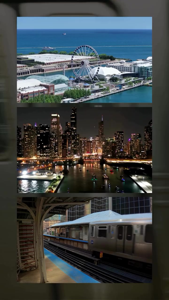 Navy Pier and the Centennial Wheel lit up at night above the lake
